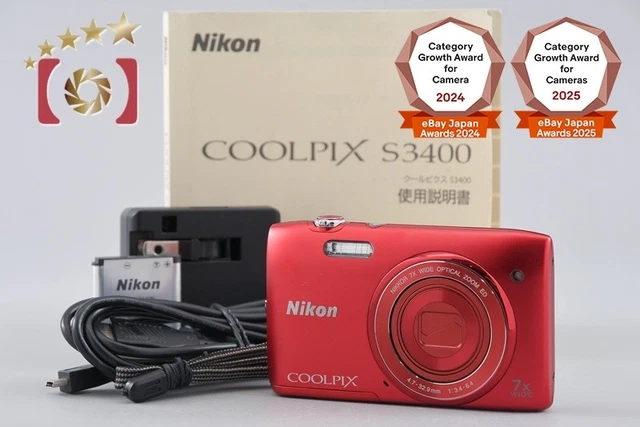 NIKON COOLPIX S3400 Red 20.0MP 7x Zoom Compact Digital Camera from
