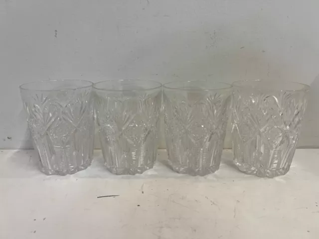 Antique Hawkes Cut Glass Crystal Set of 4 Old Fashioned Glasses