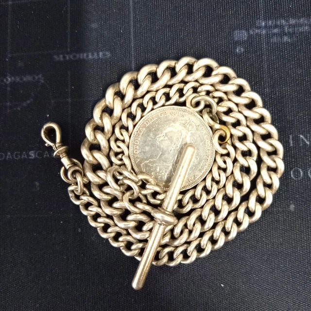 ANTIQUE VICTORIAN GRADUATED Solid Silver Albert Pocket Watch Chain