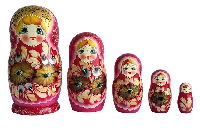 Poupées Russes Bleues - Matriochka Gigognes - Peinte à La Main Par Titova - Russie