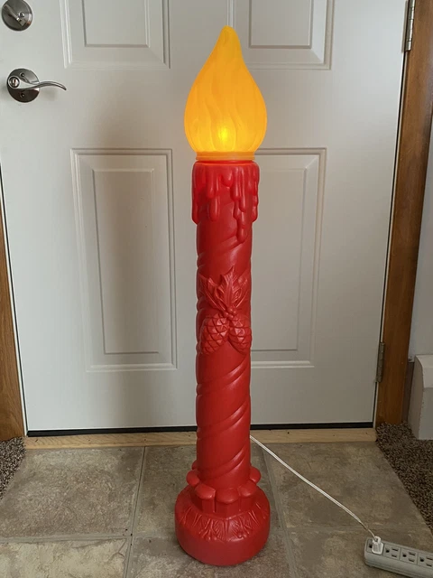 Vintage Christmas Blow Mold 36" Candle w/Holly Berries & Pine Cones