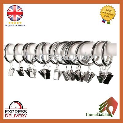 10x Metal Curtain Rings Pole Rod Voile Net Rings Hooks With Clips Hanging 30mm