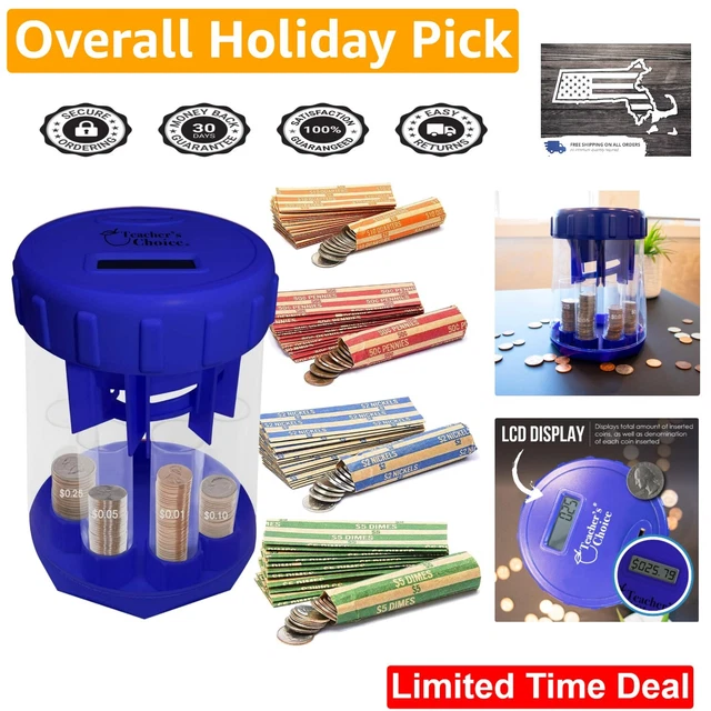 Automatic Coin Sorter - Digital Counting - Complete with Coin Wrappers - Blue