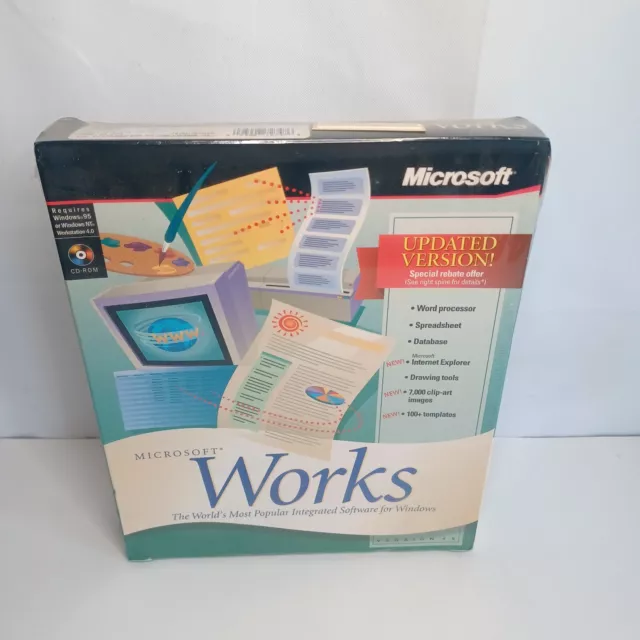 1997 Microsoft Works Updated Version 4.5 Sealed For Pc Word Spreadsheet
