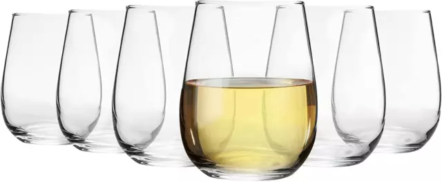 Gaia Stemless White Wine Glasses Set - 360Ml - Pack of 6 Modern Glass Goblets Tu