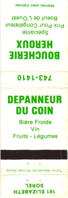 Sorel Quebec Canada Corner Convenience Store Butcher Vintage Matchbook Cover