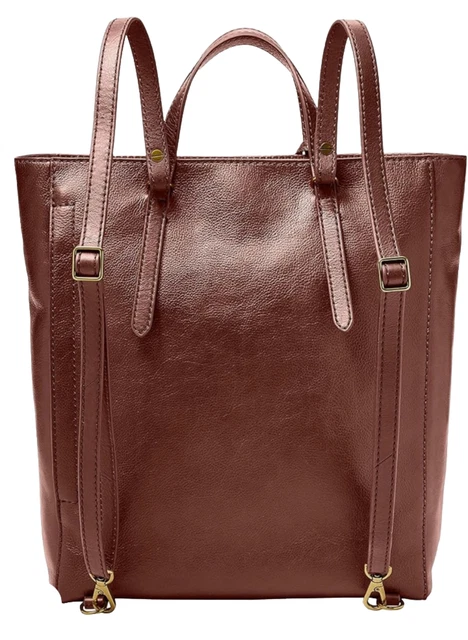 Fossil Camilla Leather Henna Brown Convertible Backpack Crossbody Purse Bag NEW