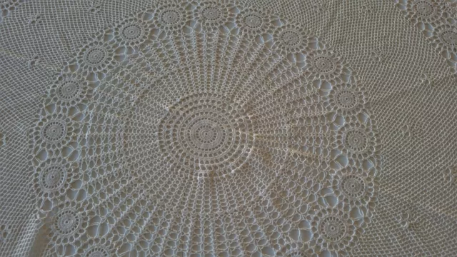 Vintage- new - large round hand crochet tablecloth in ecru cotton