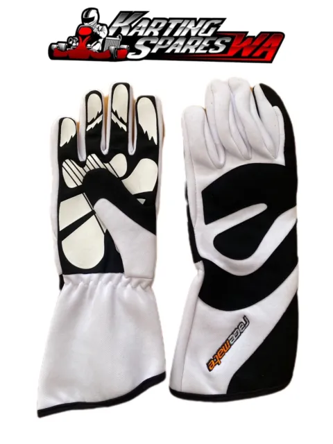 Size Small Go Kart Gloves White/Black Racemate