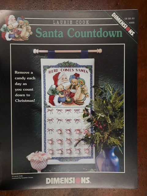 Dimensions Cross Stitch Christmas Chart #355, "Santa Countdown", Rare Bargain!