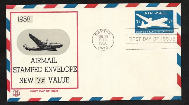 #UC26  7c DC-4 Skymaster - Embossed Envelope - Tri Color Cachet FDC