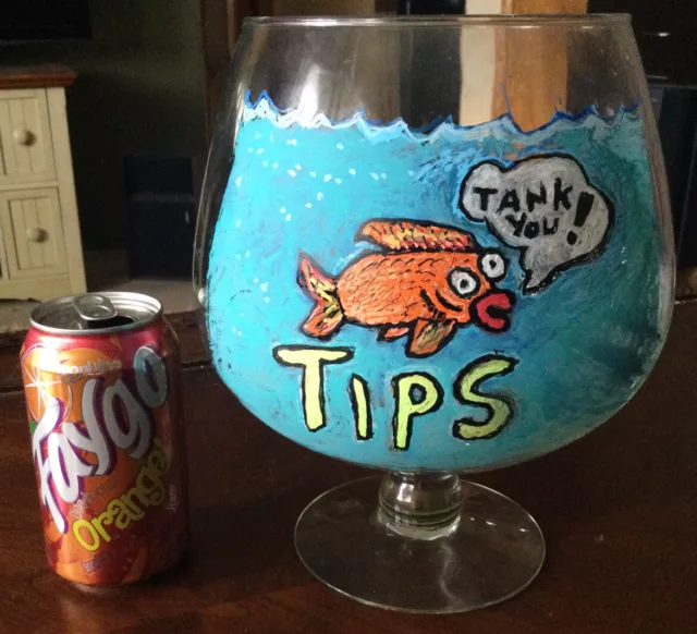 Hand Paintrd Glass Tip Jar Fish Bowl Funny Tank You Tips Novelty