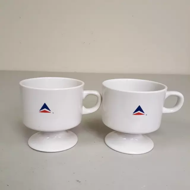 Vintage Delta Airlines Footed Tea & Coffee Cups 1st Class Porcelain Set of 2 NEW