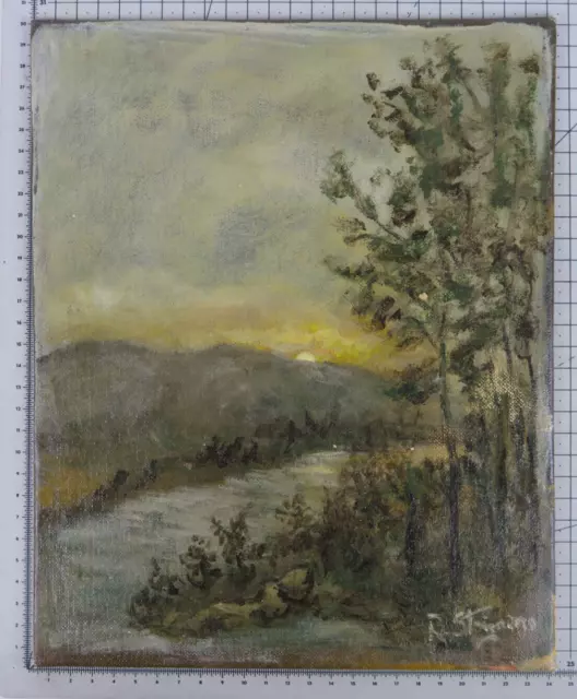 24x30 CM Viejo Cuadro Óleo En Mesa Firmado Paisaje Campo Piedemonte X13