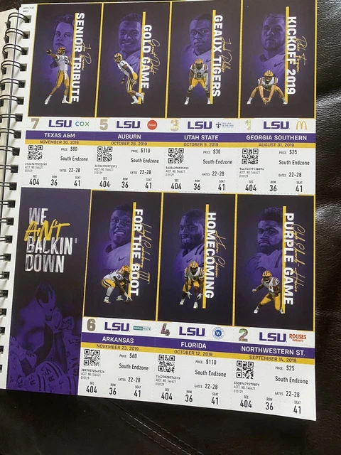 LSU Gameday Unused Season Ticket Sheet From 2019 Undefeated Champsl