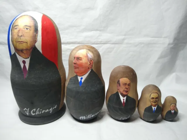 French Presidents Nesting dolls 1 Roly Poly style 995 5 Wood stacking w Chiraqie