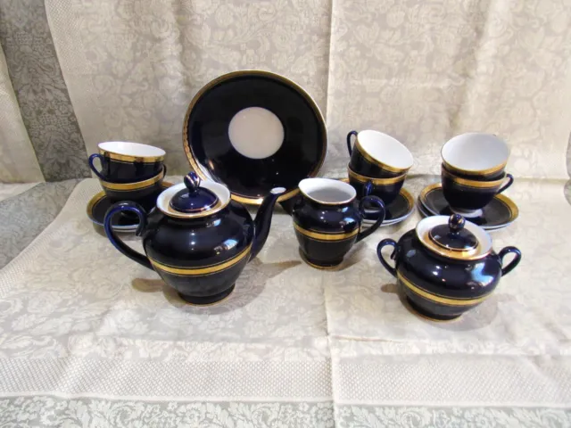 Russian USSR Lomonosov LFZ cobalt blue gold tea set 6 cups rare