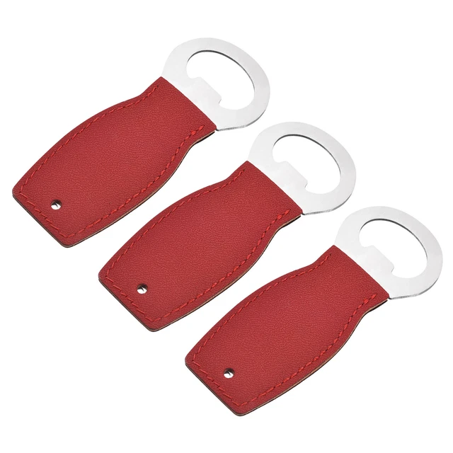 Bottle Opener, 3pcs 4" - Stainless Steel Beer Opener with Leather Handle (Red)