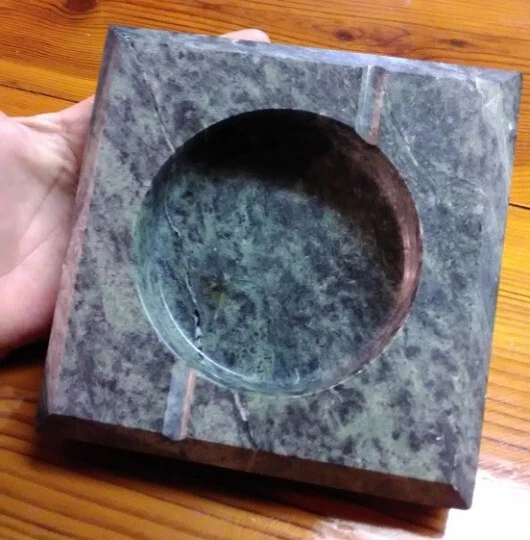 Vintage Dark Green Serpentine Marble Ashtray, Mid Century, Gifting, Room Decor
