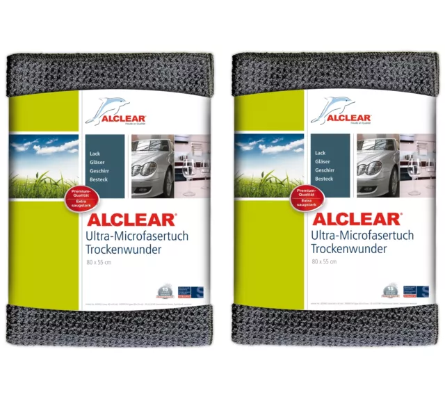 2x ALCLEAR Ultra-Microfasertuch Trockenwunder Maxi 80x55cm Lack Trockentuch grau