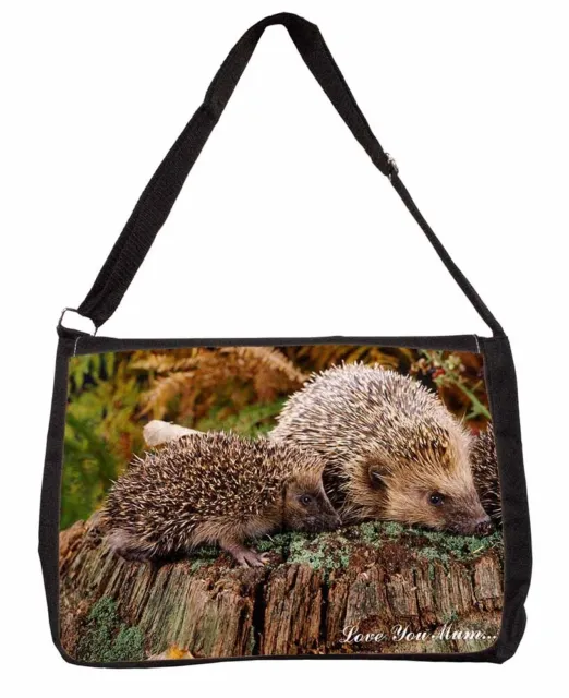 Hedgehogs 'Love You Mum' Large Black Laptop Shoulder Bag School/Coll, AHE-5lymSB