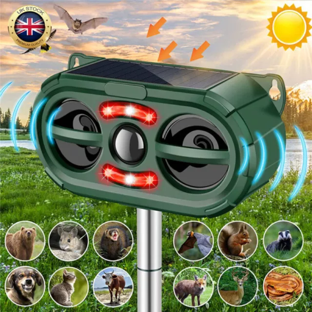 Solar Ultrasonic Garden Deterrent Repeller Animal Bird Cat Scarer Pest Fox Dog