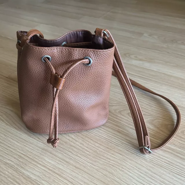 Brown Tan Faux Leather Small Bucket Crossbody Bag