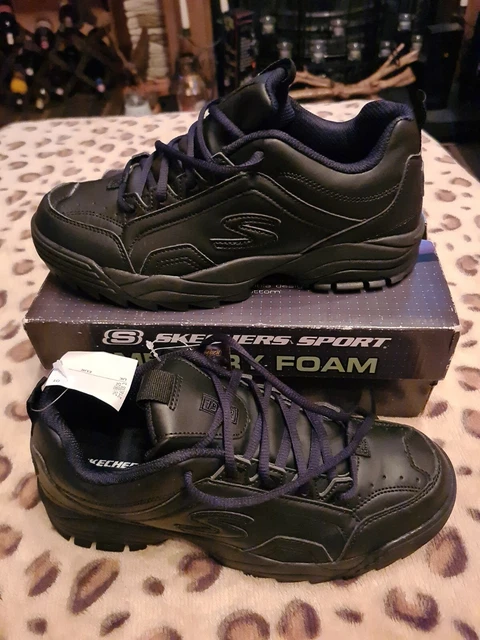 SKECHERS 1992 BLACK Leather Womens Trainers Size Uk 6 Brand New