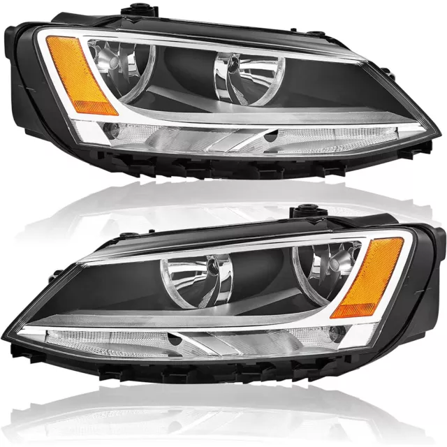 For 2011-2018 VW Volkswagen Jetta MK6 Headlights Assembly Pair Black Amber