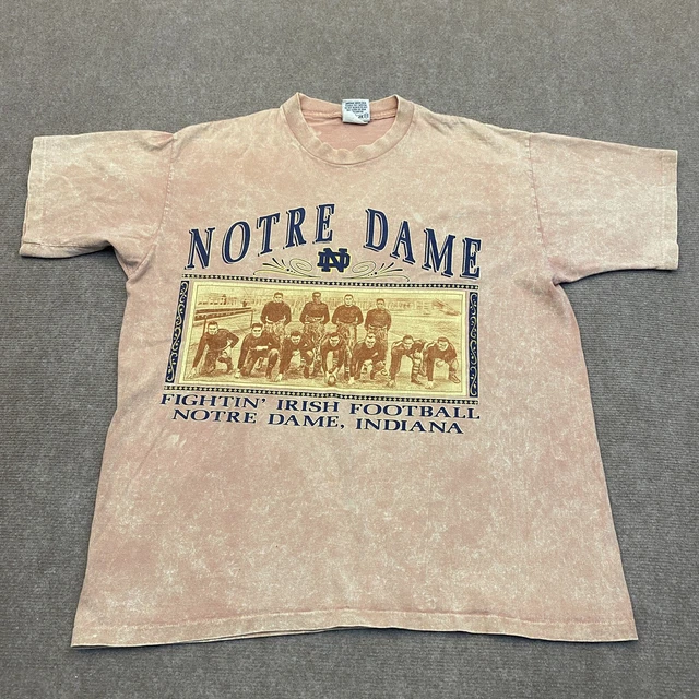 VTG Notre Dame Single Stitch Shirt Adult Large Tie Dye Graphic Made USA Nutmeg