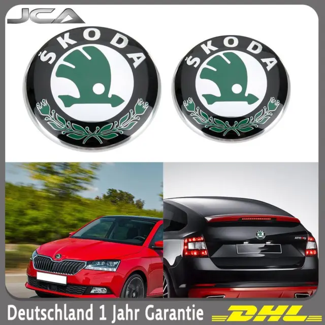 2 stück Grün Emblem Motorhaube Heckklappe 90 + 80mm Abzeichen für Skoda Octavia