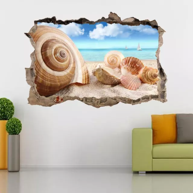 Seashells On The Beach 3D Smashed Wall Sticker Decal Decor Art Mural Nature J877