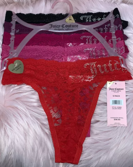 JUICY COUTURE THONG Panties 5Pk SEXY Nilon String Underwear Size