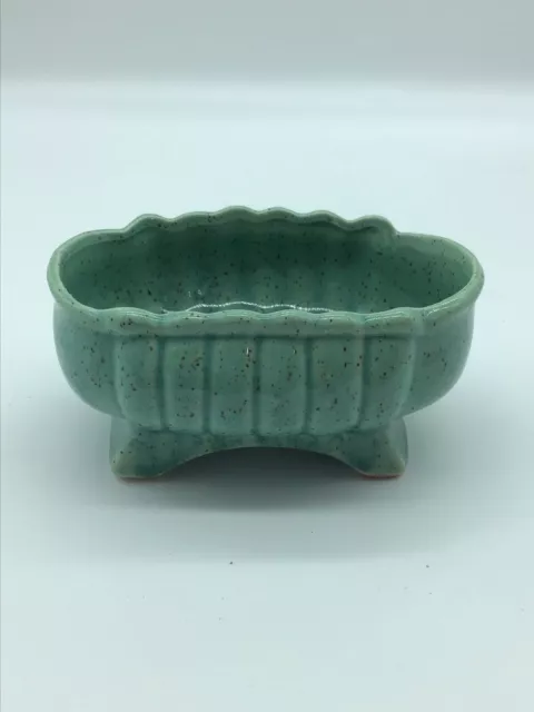 Vintage Footed Scalloped Green Planter, Excellent  Condition
