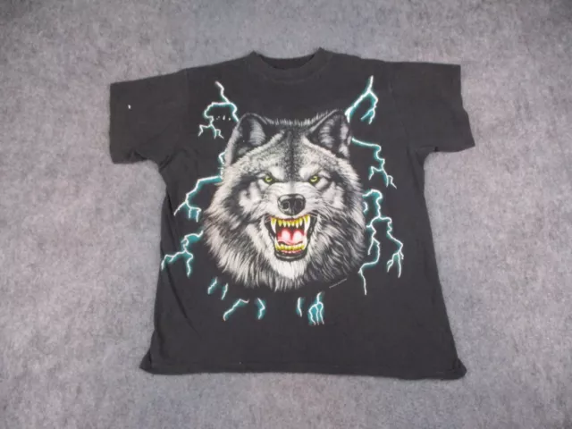 Vintage USA Thunder Shirt Mens XL Black Wolf Single Stitch Sunrise Sportswear 90
