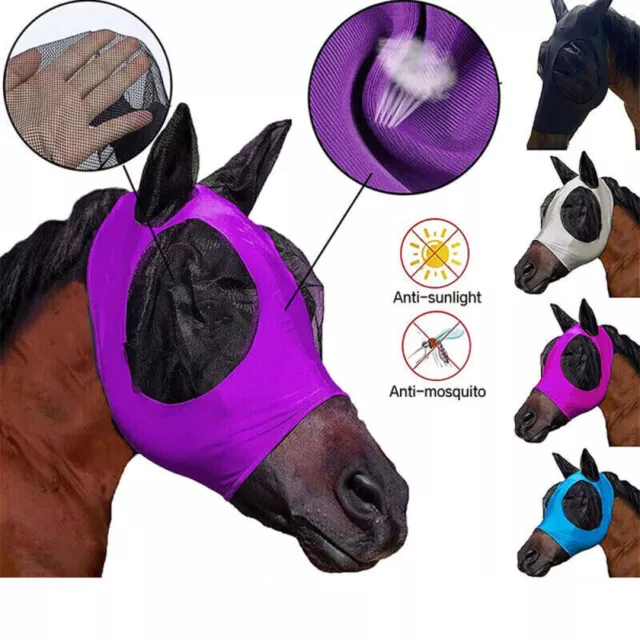 Horse Fly Flying Mask Ears Full Face Mesh Protection Anti-UV Mosquito Insect AU 2