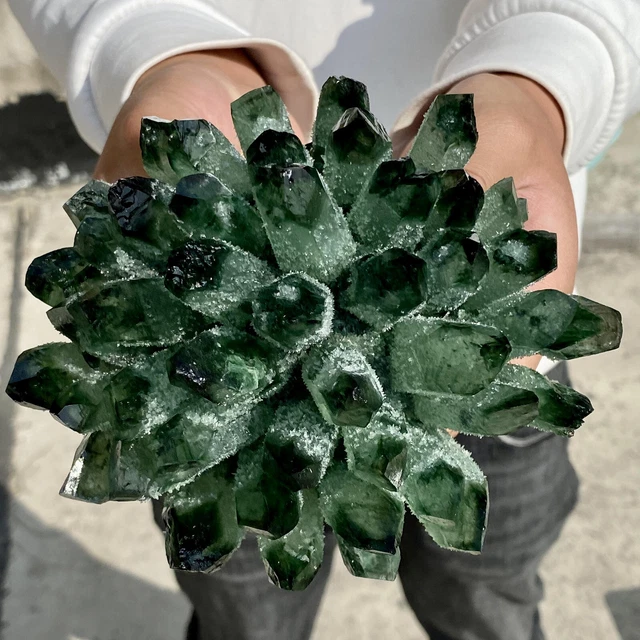 3..2LB New Find Green Phantom Quartz Crystal Cluster Mineral Specimen Healing-X