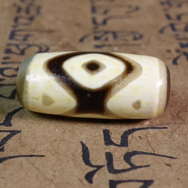 Ancient Tibetan DZI Beads Old Agate Vajra 3 Eye Totem Amulet Pendant GZI #3524