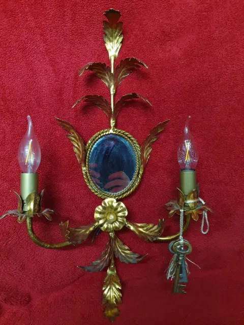 Große Antik | Golden | Messing  Wandlampe Floral Flämisch Florentiner 2 Armig
