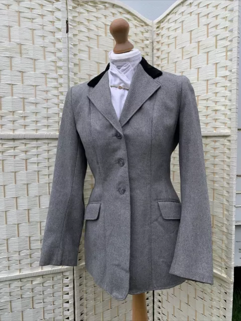 Ladies Size 34/UK 10 Caldene Fine Grey Tweed/Black Velvet Show/Hacking Jacket