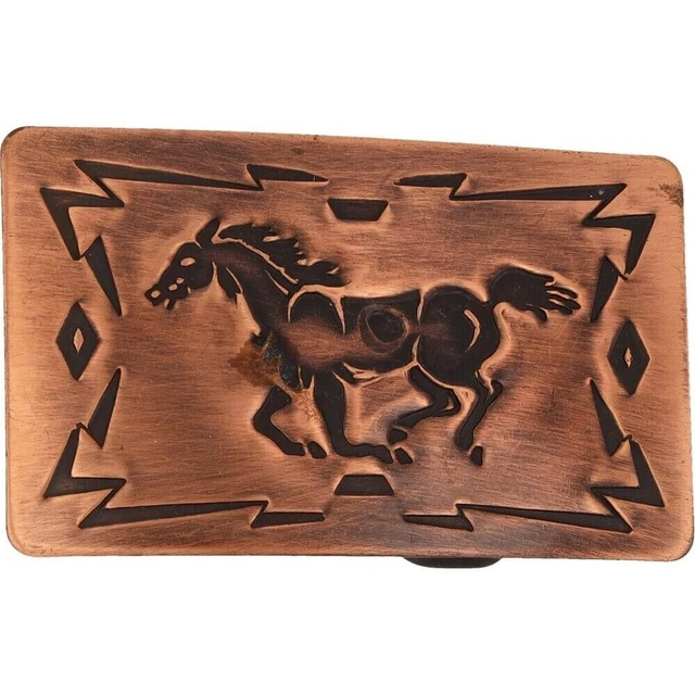 Boucle De Ceinture Vintage Amérindienne - Cheval Et Flèches - Étain Émaillé - Années 90
