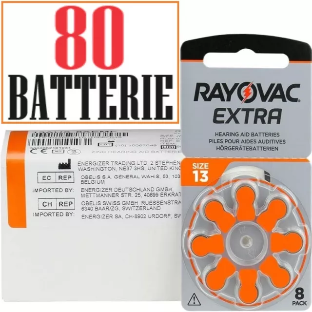 80 batterie per apparecchi acustici 13 rayovac extra PR48 pile protesi udito