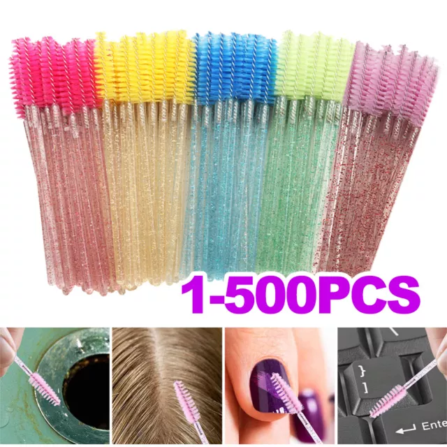 500PCS Disposable Glitter Mascara Wands Lash Brush Eyelash Extensions Makeup