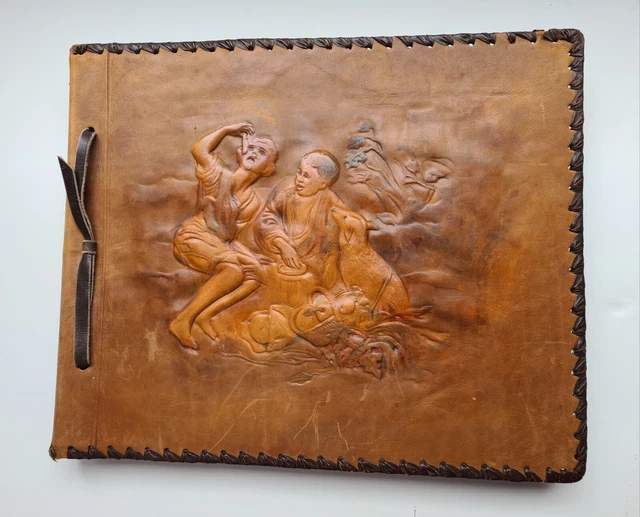 VINTAGE PHOTO ALBUM 1937, Leather cover, 30 pages with 280 photos of cities