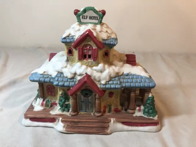 Winter Village Collectibles Porcelain Elf Hotel Lighted Christmas House