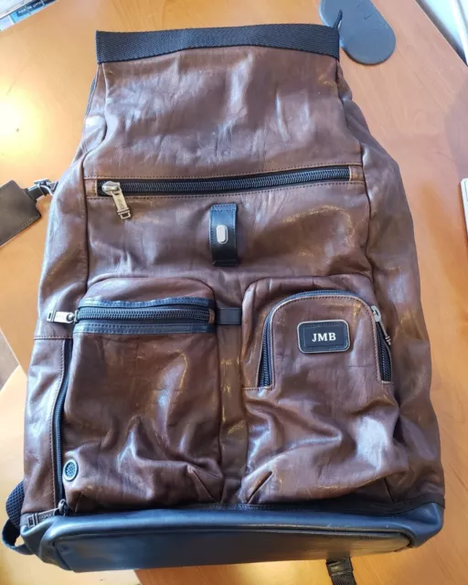 TUMI Alpha Bravo LUKE Roll Top Distressed Leather Backpack Brown 92388DB2 $800