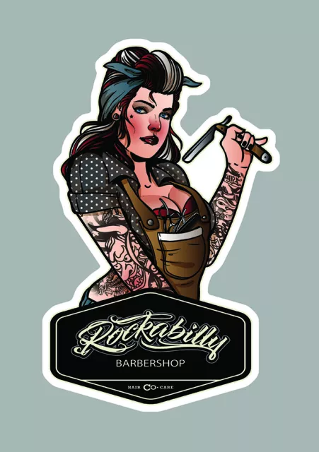 Barbier Barber Shop Hypster Pinup Rockabilly Decal Autocollant Sticker Fpb128