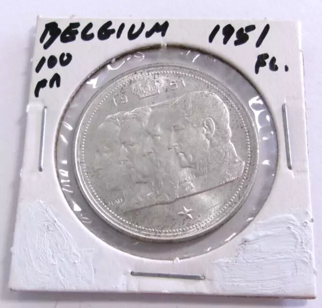 1951 Belgium 100 Francs Silver Coin