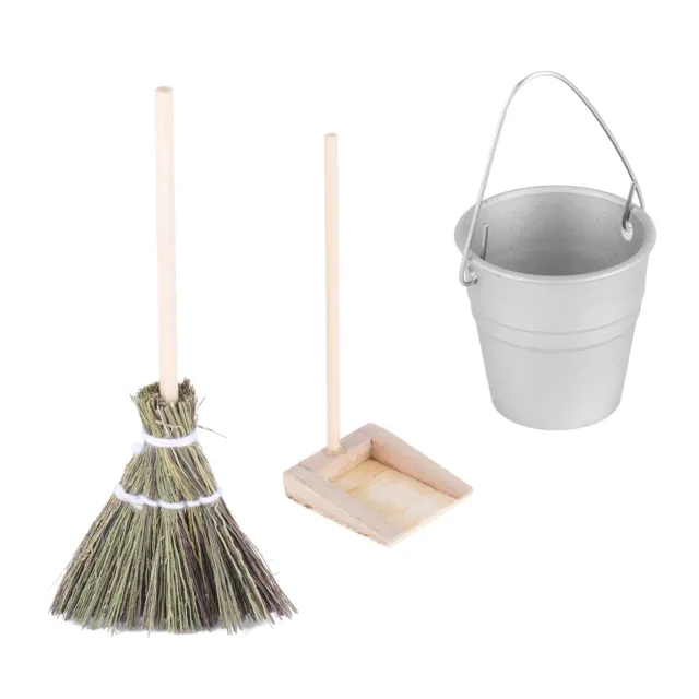()Dollhouse Broom Bucket Dustpan Miniature Housework Cleaning Tools Pretend Play