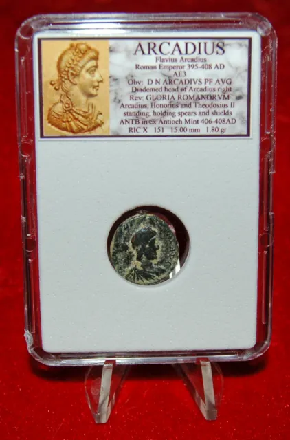 ANCIENT ROMAN EMPIRE Coin ARCADIUS Three Emperors With Shields and ...